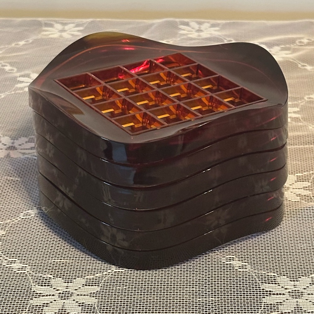 Vintage MCM amber ‘waffle’ plastic coaster set